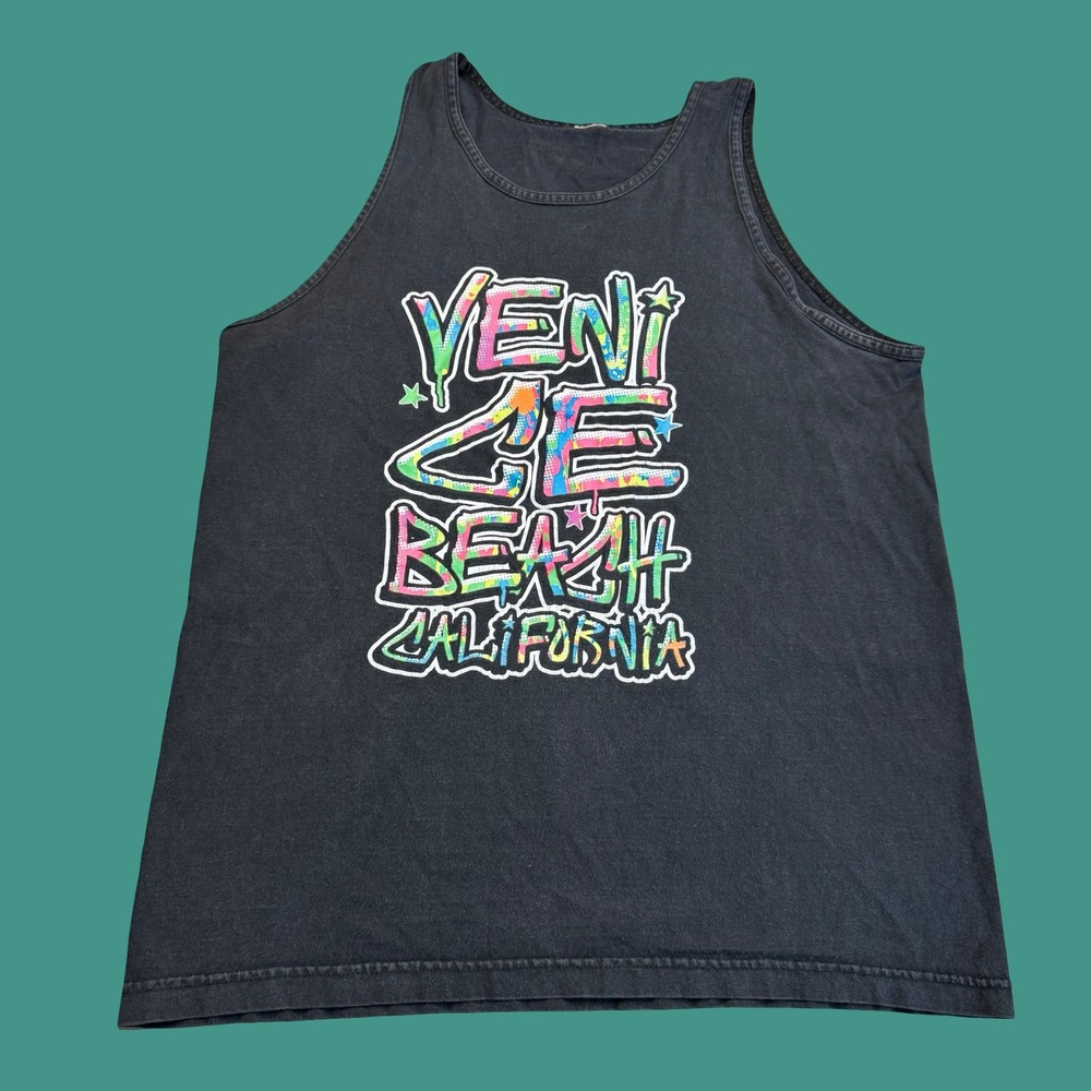 Venice Beach Tank Top Mens Large Black Graphic Print Swag California Y2K 2010s